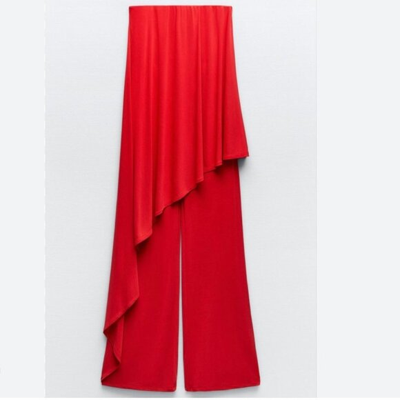 Zara Strapless Jumpsuit NWT - Red S - Picture 2 of 4